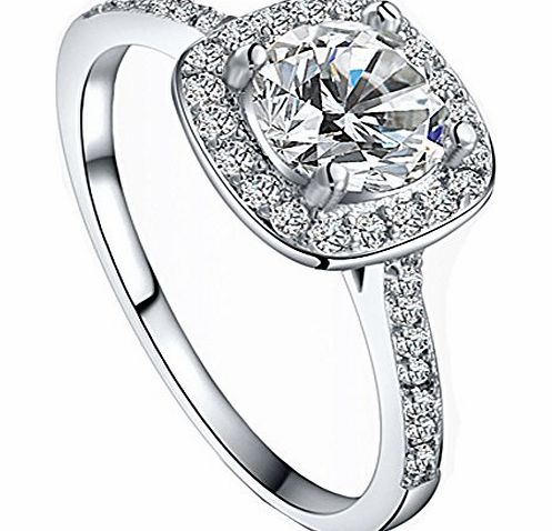 ANDI ROSE Fashion Jewelry 18K White Gold Crystal Rhinestones Wedding Bands Engagement Rings (Silver, M)