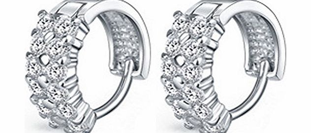 ANDI ROSE Jewellers 925 Sterling Silver Rhinestones Hoop Stud Earrings for Women (1263 Silver)