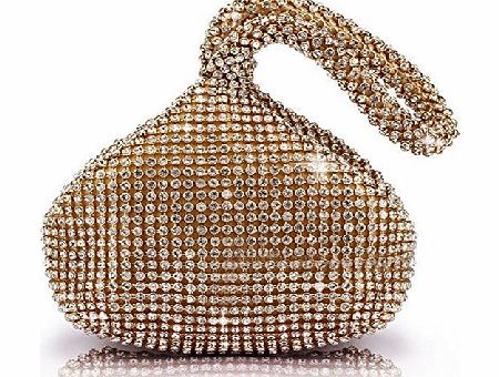 ANDI ROSE Luxury Full Rhinestone Trihedral Clutch Party Evening Designer Bags Purses Handbag (Gold)