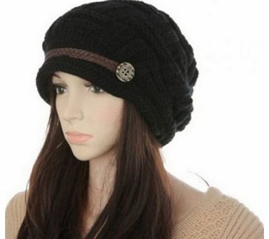 Masione Women Knit Snow Hat Winter Snowboarding Beanie Crochet Cap (Black)