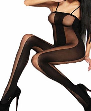 ANDI ROSE Women Sexy Lingerie Lace Mesh Sheer Open Crotch Body Stockings Black (B3)