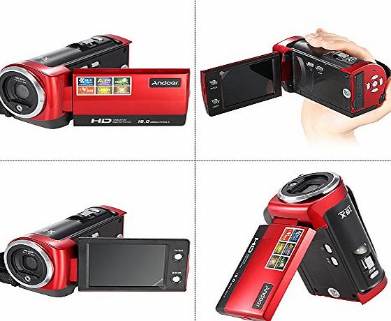 Andoer HD Camcorder 720P Digital Video Camera 16MP DVR 2.7inch TFT LCD Screen 16x ZOOM, Red