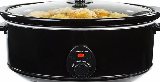 Andrew James 6.5 Litre Premium Black Slow Cooker with Tempered Glass Lid, Removable Ceramic Inner Bowl and Three Temperature Settings, Includes 2 Year Warranty