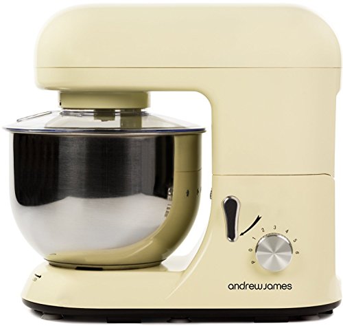 Andrew James Electric Food Stand Mixer In Classic Cream, Includes 2 Year Warranty, Splash Guard, 5.2 Litre Bowl, 