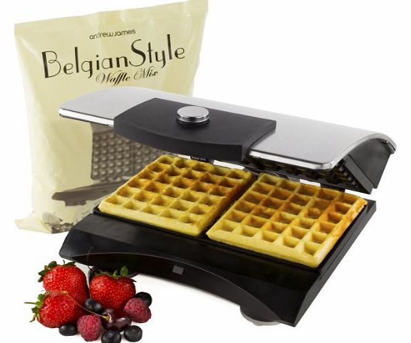 Luxury Double Belgian Waffle Maker in Stainless Steel, Includes 1kg Andrew James Luxury Belgian Style Waffle Mix
