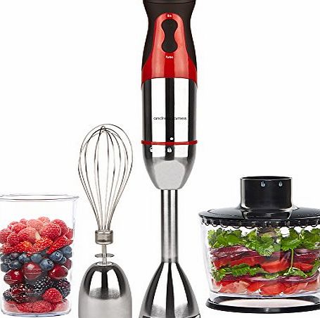 Andrew James Powerful 700 Watt DC Motor Hand Blender With 500ml Food Processor, Whisk Attachment and 500ml Beaker