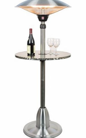 Andrew James Premium Adjustable Brushed Stainless Steel Electric Halogen Patio Heater 2100 Watts With Floating Table