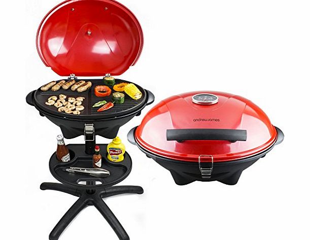Andrew James Red Electric BBQ Grill With Built In Thermometer Gauge Ideal For Outdoor And Indoor Use All Year Rou