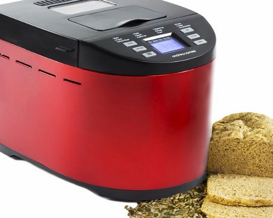 Andrew James Red Premium Bread Maker With Automatic Ingredients / Nut And Raisin Dispenser - Includes 2 Year Warr