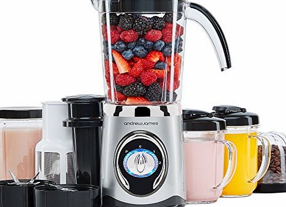 Andrew James Smoothie Maker, 220 Watts, 4 in 1 Multifunctional, 2 x 600ml Drink Cups, 1.5L Capacity (Silver)