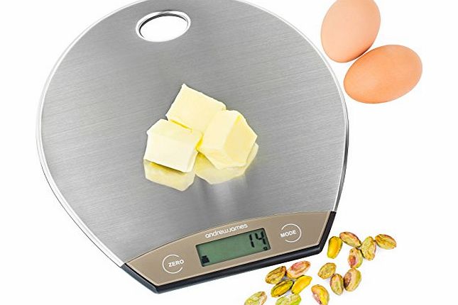 Andrew James Stainless Steel Ultra Thin Digital Platform Weighing Scales With Water And Milk Volume Setting, Hanging Loop For Easy Storage And 2 Year Warranty