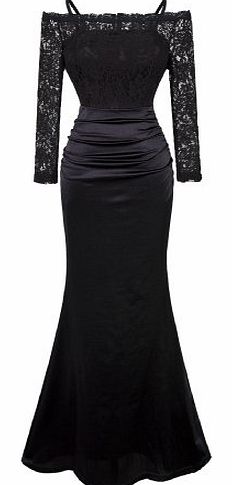 Womens 3/4 Sleeve Lace Spaghetti Strap Evening dress Medium Black