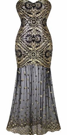 Angel-fashions Womens Sleeveless V-Neck Sequins Lace Up Back Evening Dress Medium