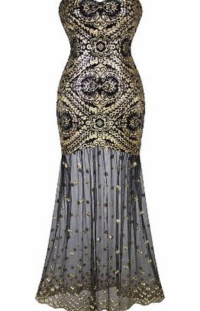 Angel-fashions Womens Sleeveless V-Neck Sequins Lace Up Back Evening Dress Small