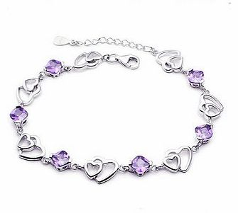 Angel for Angel 925 Sterling Silver Austrian purple crystal Bracelet double hearts love beautiful