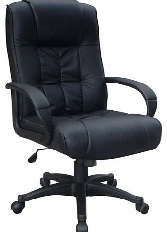 PADDED COW SPLIT LEATHER HIGH BACK OFFICE CHAIR - BLACK
