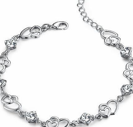 Angel White Gold Plated Austrian Crystal Clear Bracelet Double Hearts Love Beautiful