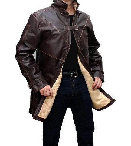 AngelJackets Watch Dogs Aiden Pearce Distressed Real Leather Coat (Large)