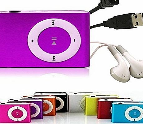 Angelo Caro Mini Fashoin Clip Metal USB MP3 Music Media Player Support 1 - 8GB Micro SD TF-Purple