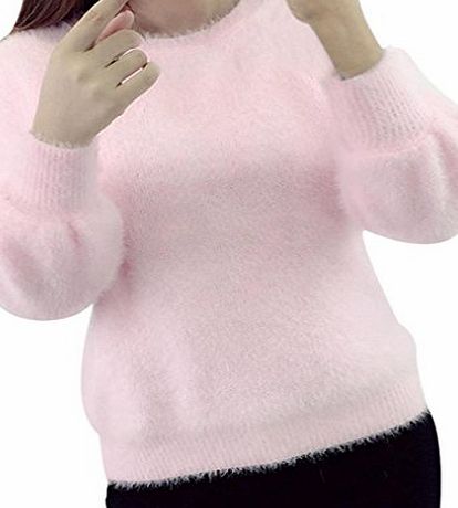 Anglewolf Womens Fashion Clothes Long-Sleeved Knitwear Loose Sweater (Pink)