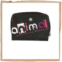 Animal Appli Leather Wallet Black