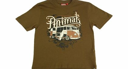 Boys Animal Cadda Crew Printed T-Shirt. Dark Earth
