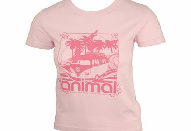 Ladies Animal A-Ha Crew Printed T-Shirt. Pink Lady