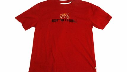 Animal Mens Boys Animal Bevan Crew Printed T-Shirt. Rio Red