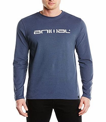 Animal Mens Lata Crew Neck Long Sleeve T-Shirt, Purple (Indigo), Large