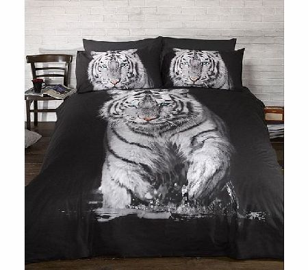White Tiger King Size Duvet Cover and Pillowcase