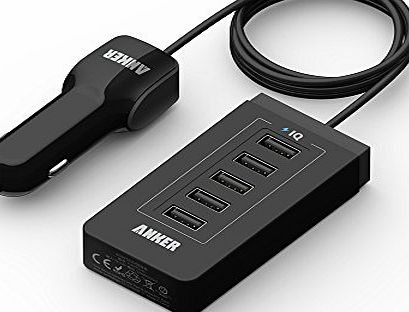 Anker 40W 5-Port USB Car Charger with PowerIQ Technology for iPhone 6 5; iPad Air 2, mini 3; Galaxy S6 / S6 Edge S5; Note 4 3; Nexus 6 9 and More (Black)
