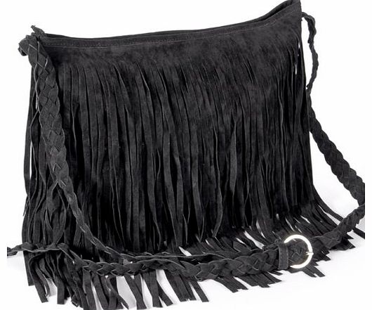Anladia Hot Black Celebrity Fringe Tassel Shoulder Messenger Totes Bag Handbag