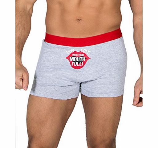 Ann Summers Mens Dont Talk With Your Mouth Full Grey Boxer Shorts Novelty Gift