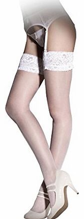 Ann Summers Womens Lace Top Glossy Stockings White Thig High Ladies Tights Sexy