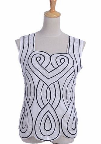 S/M Fit White Trapeze Circus Tight Walker Swirl Design Tank Top Blouse