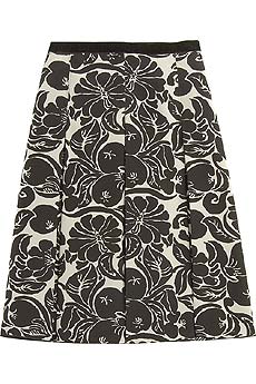 Floral print pleated silk skirt