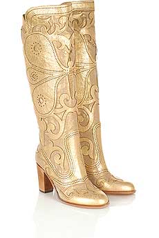 Anna Sui Leather And Canvas Butterfly Boots