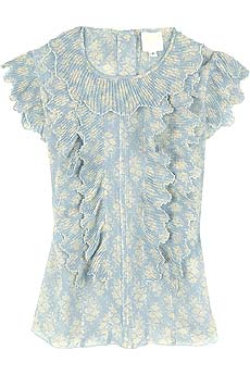 Anna Sui Ruffle front floral silk top
