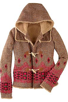 Anna Sui Tweed herringbone shearling hooded jacket
