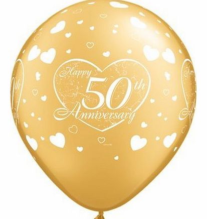 Happy 50th Wedding Anniversary Golden 11`` Latex Balloons x 5