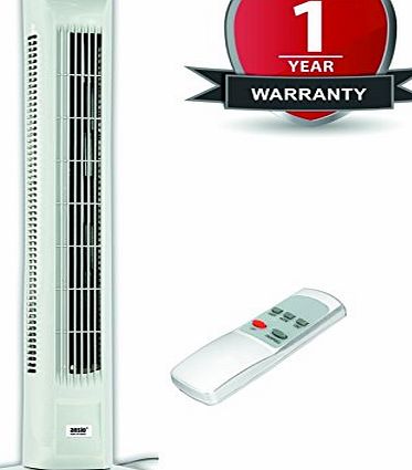 ANSIO Light Weight and Durable Oscillating Slim Cooling Tower Fan with Remote Control/3-Speed 3-Wind Mode and 1.8 m Long Cable, 45 W, 30-Inch, White