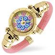 Accademia - Millefiori Pink Leather Gold Plated Cuff Watch