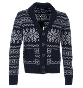 Antony Morato Navy and Grey Shawl Collar Cardigan