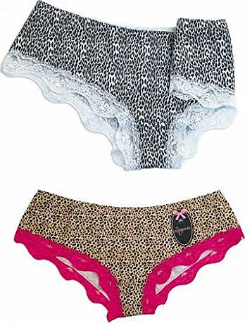Anucci Ladies 4 Pack Lace Trimmed Animal Print Briefs Size 12