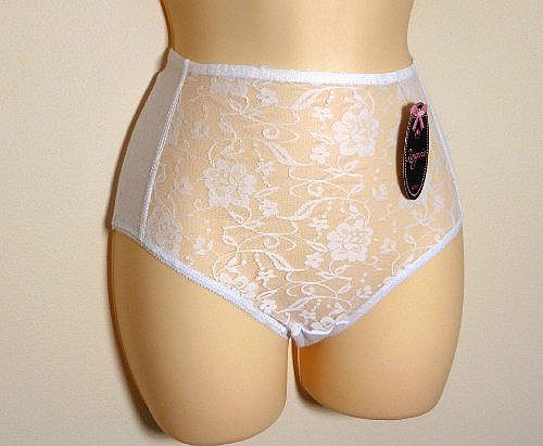 Anucci Stretch Lace Front Full Briefs - Pink, White or Black - 10,12,14,16 (12, White)
