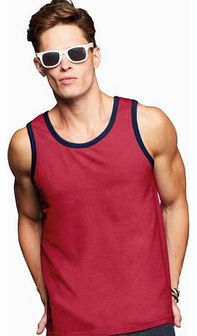 Mens Fashion Basic Tank Top / Sleeveless Vest (L) (Independence Red/ Navy)