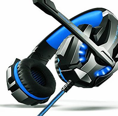 AOSO G9000 Gaming Headset PS4 PC LED Light Over-Ear Headband Headphone For PS4 PC Laptop Xbox One With Mic amp; Volume Control And 3.5mm Audio Jack Y Cable Adapter (Black amp; Blue) - Retail Packagi