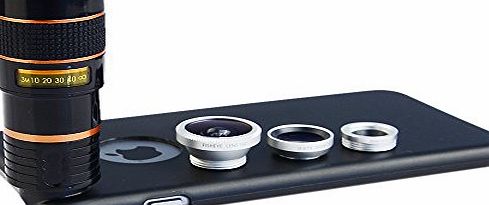 Apexel 4-in-1 Wide Angle Macro 8x Telephoto Lens with Back Cover Case for iPhone 6 Plus - Silver