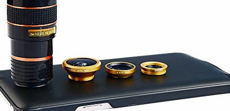4-in-1 Wide Angle Macro 8x Telephoto Lens with Back Cover Case for Samsung Galaxy Note 4 - Golden