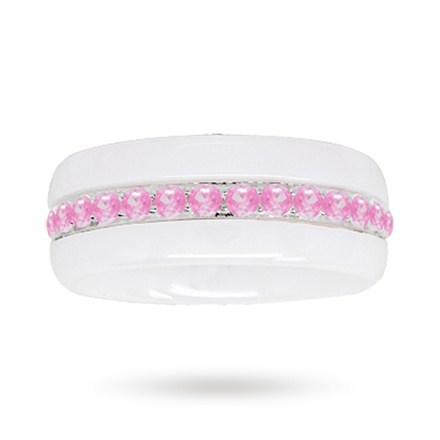 White Ceramic Ring With Pink